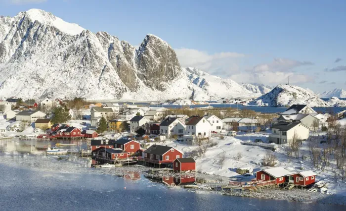 Framed Print : Village Reine on the island Moskenesoya. The Lofoten Islands in northern Norway during winter