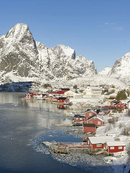 Village Reine on the island Moskenesoya. The Lofoten Islands in northern Norway during winter