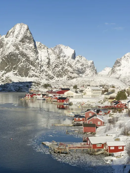 Framed Print : Village Reine on the island Moskenesoya. The Lofoten Islands in northern Norway during winter