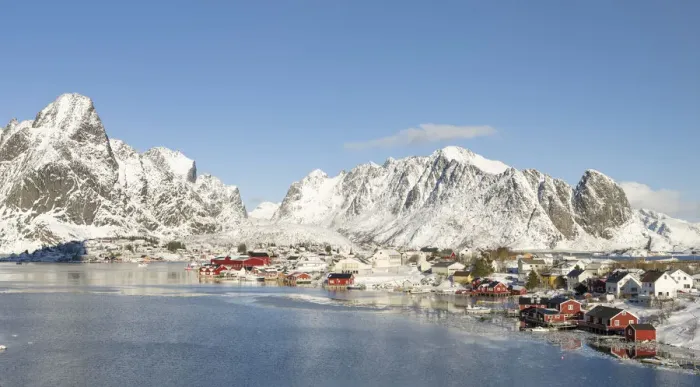 Framed Print : Village Reine on the island Moskenesoya. The Lofoten Islands in northern Norway during winter