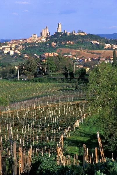 The village of San Gimignano sits in the rolling hills of Tuscany, Italy