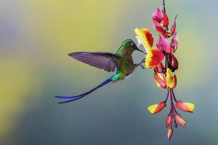 Framed Print : Violet-tailed sylph, foraging on beautiful hanging blooms, cloud forest of Ecuador Framed Print : Violet-tailed sylph, foraging on beautiful hanging blooms, cloud forest of Ecuador