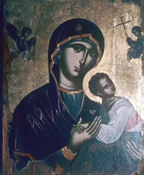 Framed Print : Virgin and Child, Greek 17th cent. Icon from the Benaki Museum, Athens. NOTE: This image avail