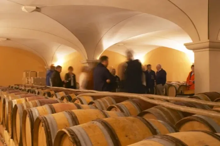 Framed Print : Visitors blurred in the barrel aging cellars with vaulted ceiling. Domaine Gilles Robin Framed Print : Visitors blurred in the barrel aging cellars with vaulted ceiling. Domaine Gilles Robin