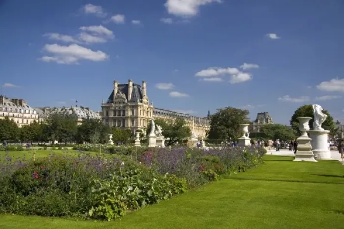 Framed Print : Visitors at the Tuileries Garden near the Lourve in Paris, France