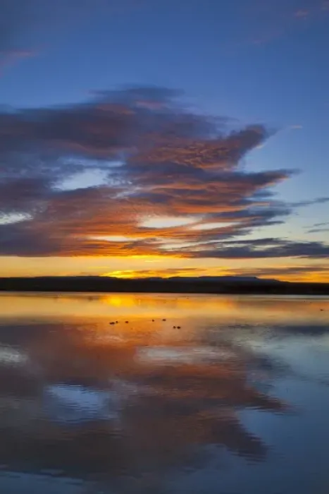 Framed Print : Vivid sunrise over still pond at Bosque del Apache NWR in New Mexico Framed Print : Vivid sunrise over still pond at Bosque del Apache NWR in New Mexico