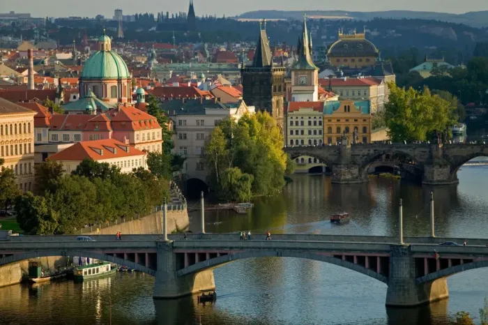 Framed Print : Vltava River flowing through Prague, Czech Republic