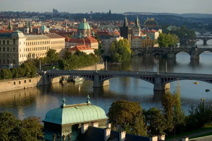 Framed Print : Vltava River flowing through Prague, Czech Republic