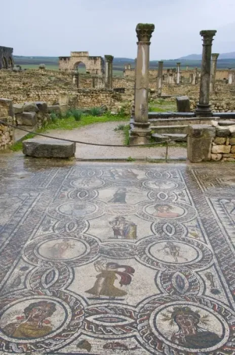 Framed Print : Volubilis Morocco mosaic floor and building ruins from the Roman period
