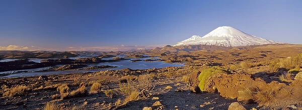 Vulcano Parinacota (6342m) and Pomerape (6286m) and the Lagunas de Cotacotani, Chile