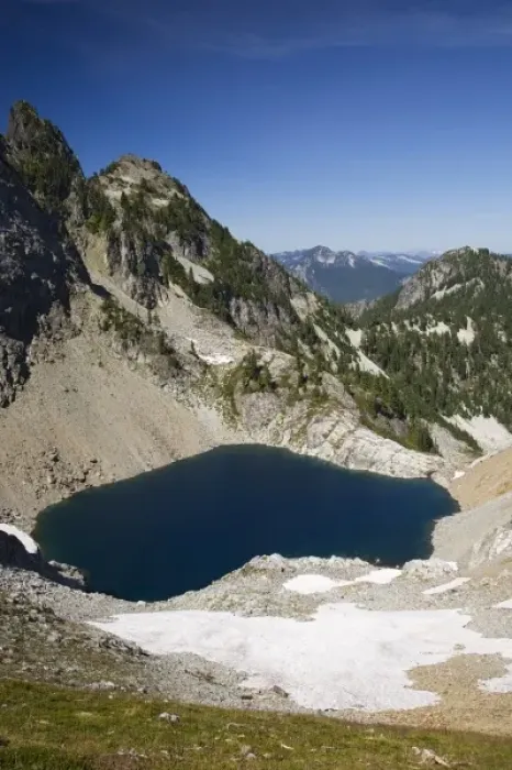 Framed Print : WA, Alpine Lakes Wilderness, Chair Peak Lake, view from Melakwa Pass Framed Print : WA, Alpine Lakes Wilderness, Chair Peak Lake, view from Melakwa Pass