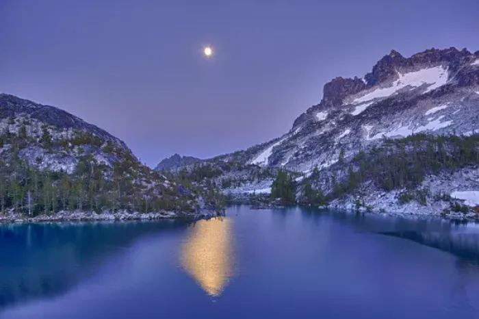 Framed Print : WA, Alpine Lakes Wilderness, Enchantment Lakes, Full moon over Perfection Lake Framed Print : WA, Alpine Lakes Wilderness, Enchantment Lakes, Full moon over Perfection Lake