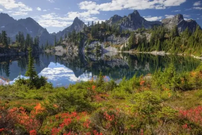 Framed Print : WA, Alpine Lakes Wilderness, Gem Lake, with brilliant fall color Framed Print : WA, Alpine Lakes Wilderness, Gem Lake, with brilliant fall color