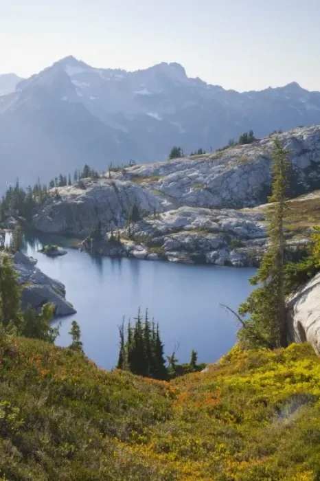 Framed Print : WA, Alpine Lakes Wilderness, Lower Robin Lake, Mount Daniel in background