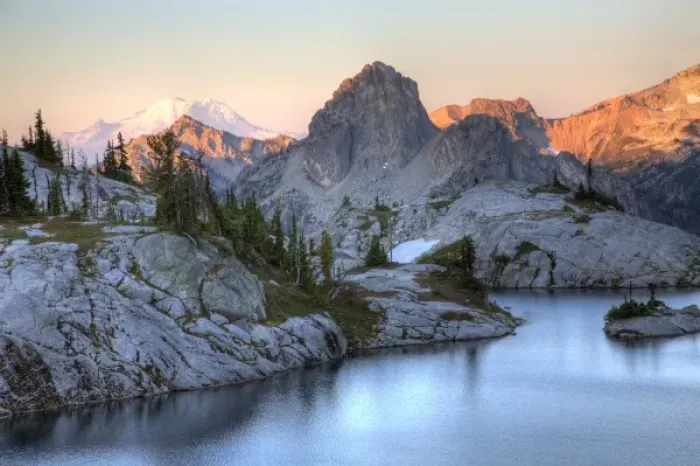 Framed Print : WA, Alpine Lakes Wilderness, Lower Robin Lake, with Cathedral Rock and Mount Rainier Framed Print : WA, Alpine Lakes Wilderness, Lower Robin Lake, with Cathedral Rock and Mount Rainier