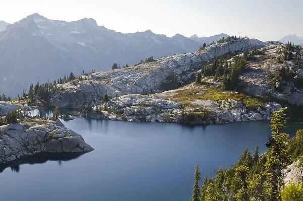 WA, Alpine Lakes Wilderness, Lower Robin Lake, Mount Daniel in background