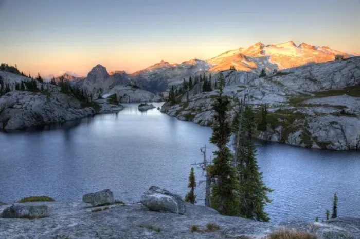 Framed Print : WA, Alpine Lakes Wilderness, Lower Robin Lake, at sunrise; with Mount Daniel