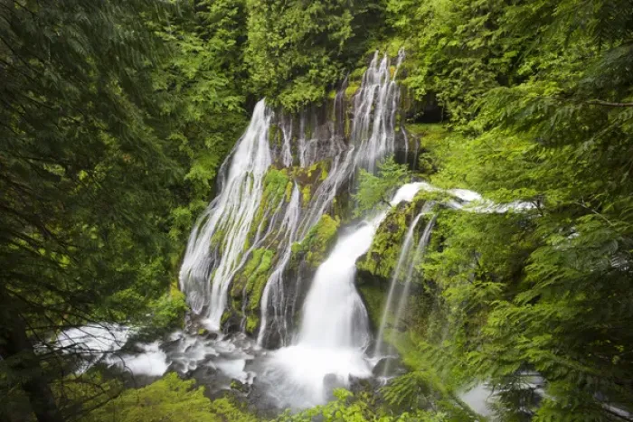 Framed Print : WA, Gifford Pinchot National Forest, Panther Creek Falls, with a second waterfall