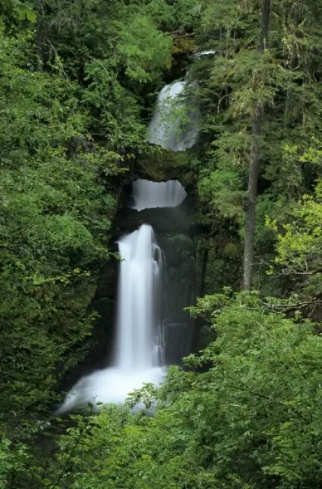 Framed Print : WA, Gifford Pinchot NF, Curly Creek Falls and natural arch formed from water flow