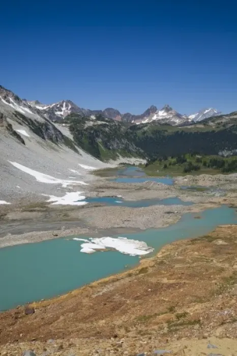 Framed Print : WA, Glacier Peak Wilderness, Upper Lyman Lake, Miners Ridge in the background