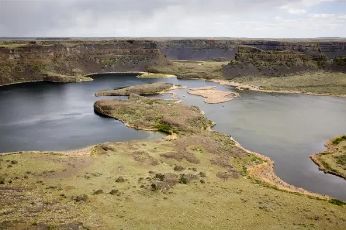 Framed Print : WA, Grant County; near Coulee City, Dry Falls and Dry Falls Lake, an example of Channeled Framed Print : WA, Grant County; near Coulee City, Dry Falls and Dry Falls Lake, an example of Channeled
