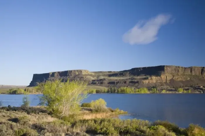 Framed Print : WA, Grant County, Upper Grand Coulee, Steamboat Rock, a massive basalt butte Framed Print : WA, Grant County, Upper Grand Coulee, Steamboat Rock, a massive basalt butte