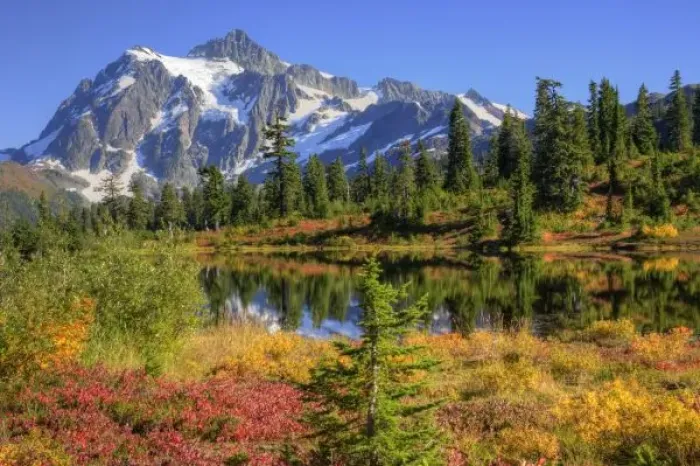 Framed Print : WA, Heather Meadows Recreation Area, Mt. Shuksan, at Picture Lake Framed Print : WA, Heather Meadows Recreation Area, Mt. Shuksan, at Picture Lake