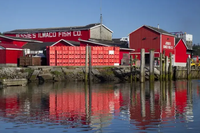 Framed Print : WA, Ilwaco, Jessies Ilwaco Fish Co. cannery at Port of Ilwaco