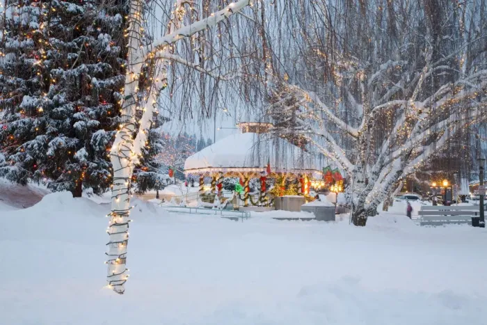 Framed Print : WA, Leavenworth, Bavarian style village, Gazebo and City Park, with holiday lights Framed Print : WA, Leavenworth, Bavarian style village, Gazebo and City Park, with holiday lights