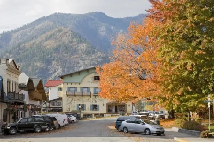 Framed Print : WA, Leavenworth, Bavarian style village, view of colorful Front Street Framed Print : WA, Leavenworth, Bavarian style village, view of colorful Front Street