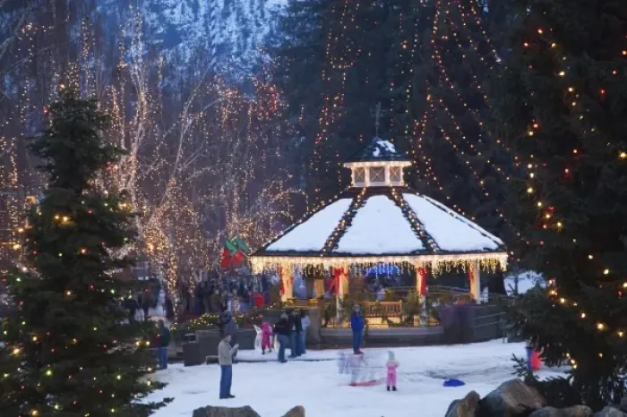 Framed Print : WA, Leavenworth, Leavenworth Ice Festival with gazebo and city park Framed Print : WA, Leavenworth, Leavenworth Ice Festival with gazebo and city park