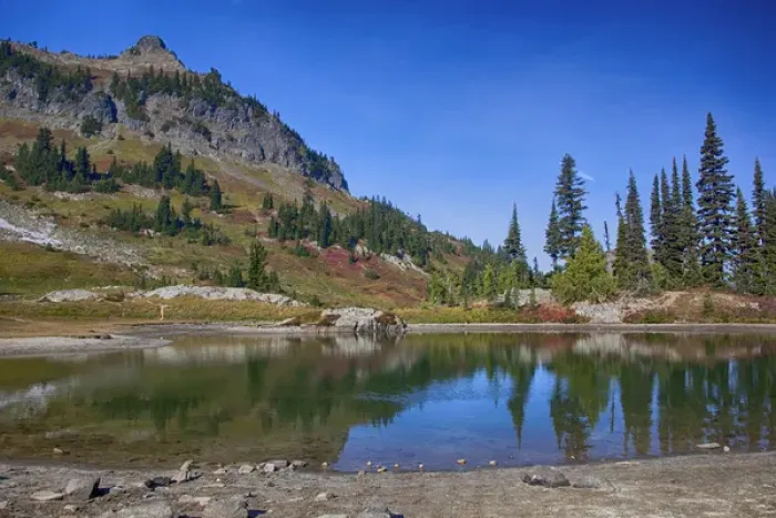 Framed Print : WA, Mount Rainier National Park, Alpine tarn along the Naches Loop near Chinook Pass Framed Print : WA, Mount Rainier National Park, Alpine tarn along the Naches Loop near Chinook Pass
