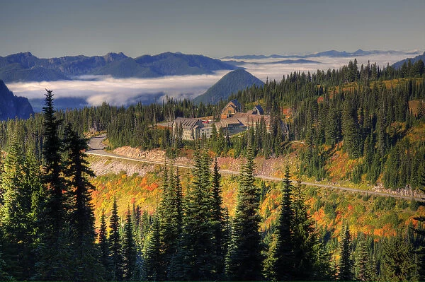 WA, Mt. Rainier National Park, view of Paradise Valley with Paradise Inn