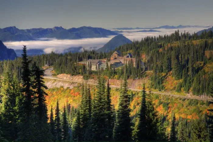 Framed Print : WA, Mt. Rainier National Park, view of Paradise Valley with Paradise Inn Framed Print : WA, Mt. Rainier National Park, view of Paradise Valley with Paradise Inn