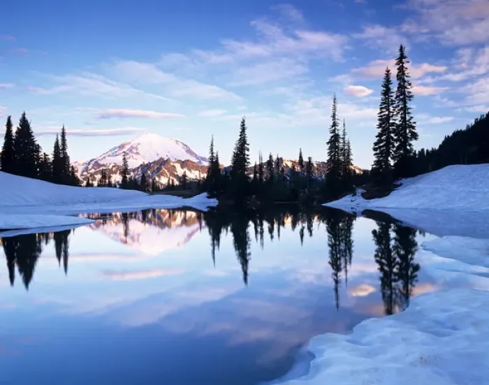 Framed Print : WA, Mt. Rainier NP, Mt. Rainier and clouds reflected in Upper Tipsoo Lake at sunrise