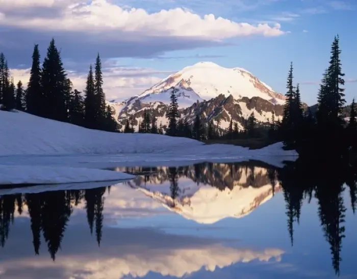 Framed Print : WA, Mt. Rainier NP, Mt. Rainier and clouds reflected in Upper Tipsoo Lake at sunrise Framed Print : WA, Mt. Rainier NP, Mt. Rainier and clouds reflected in Upper Tipsoo Lake at sunrise