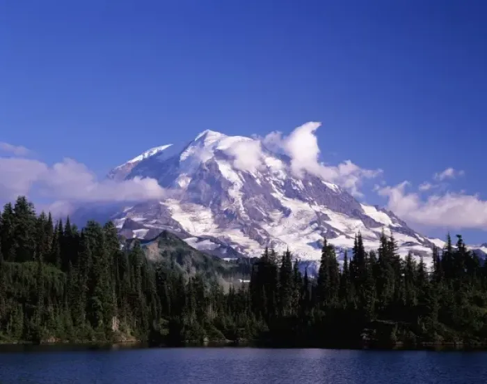 Framed Print : WA, Mt. Rainier NP, Mt. Rainier and Eunice Lake