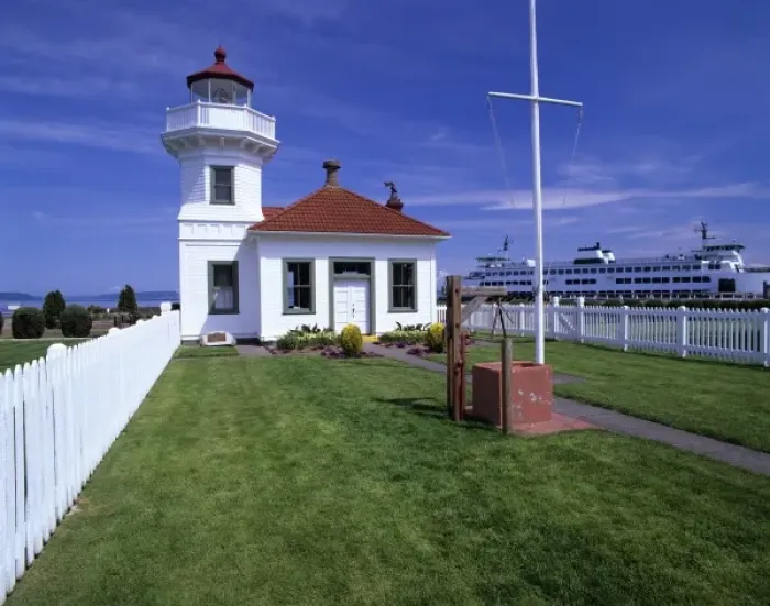 Framed Print : WA, Mukilteo, Mukilteo Lighthouse, established 1906, and WA state ferry Framed Print : WA, Mukilteo, Mukilteo Lighthouse, established 1906, and WA state ferry