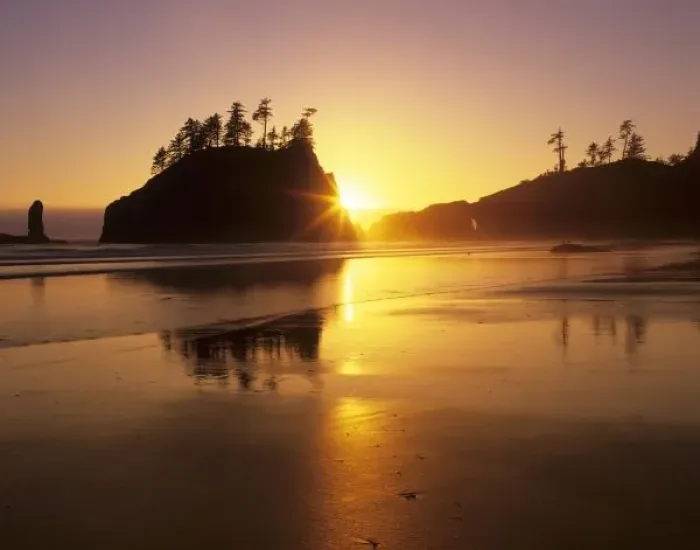 Framed Print : WA, Olympic NP, Second Beach at sunset