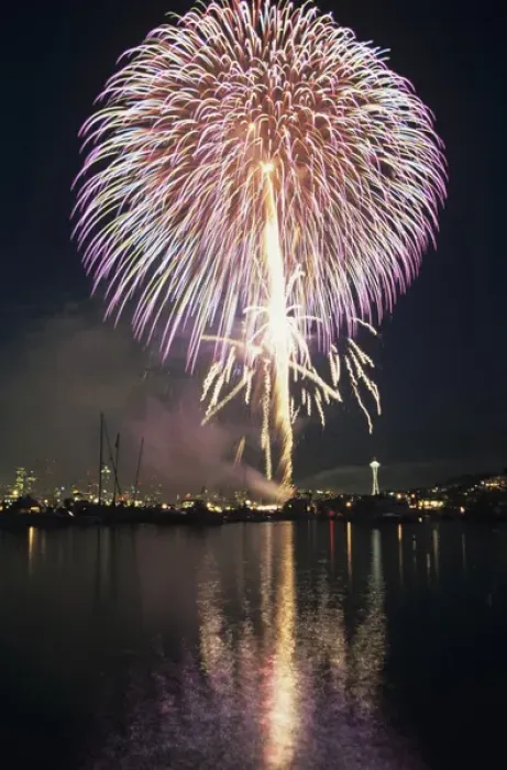 Framed Print : WA, Seattle, Fireworks on July 4th, at Gasworks Park; Space Needle in background Framed Print : WA, Seattle, Fireworks on July 4th, at Gasworks Park; Space Needle in background