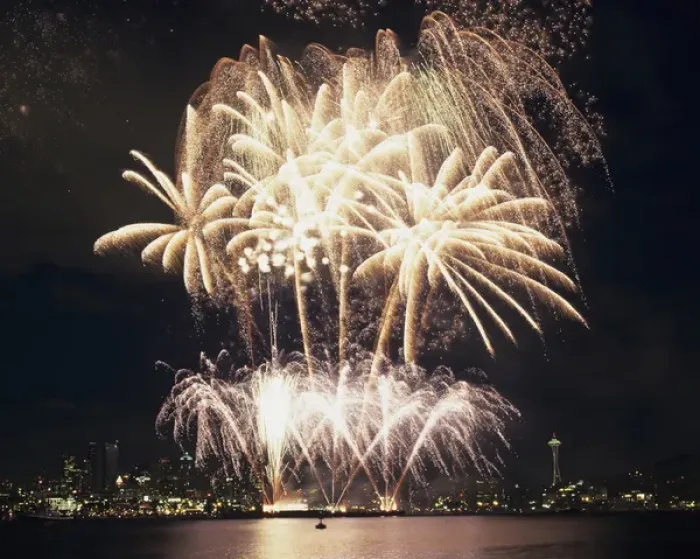 Framed Print : WA, Seattle, Fireworks on July 4th, at Gasworks Park; Space Needle in background Framed Print : WA, Seattle, Fireworks on July 4th, at Gasworks Park; Space Needle in background