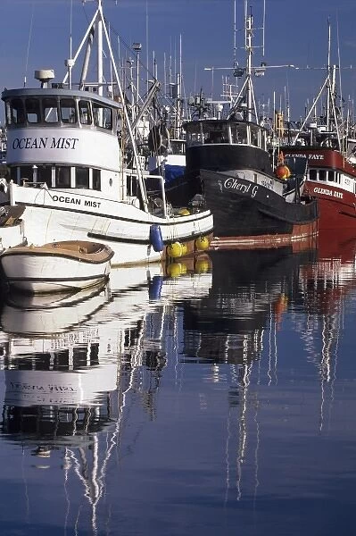 WA, Seattle, Fishing boats moored at Fishermens Terminal