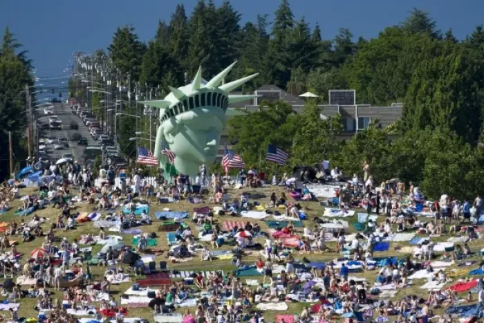 Framed Print : WA, Seattle, Gasworks Park, 4th of July