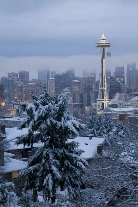 Framed Print : WA, Seattle, Kerry Park, view of the Space Needle, with fresh snow Framed Print : WA, Seattle, Kerry Park, view of the Space Needle, with fresh snow