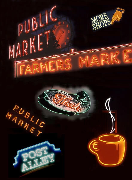 WA, Seattle, Pike Place Market signs