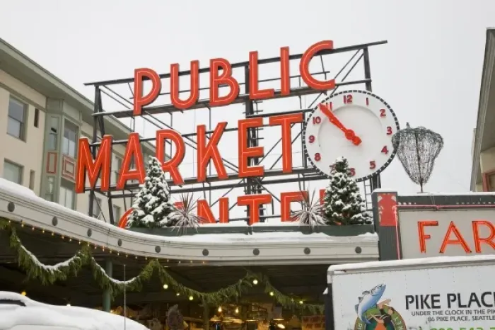 Framed Print : WA, Seattle, Pike Place Market, a snowy day at the market Framed Print : WA, Seattle, Pike Place Market, a snowy day at the market