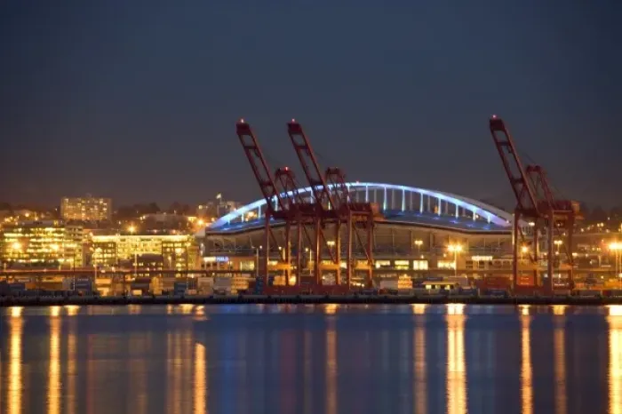 Framed Print : WA, Seattle, Qwest Field & Elliott Bay, view from Alki Framed Print : WA, Seattle, Qwest Field & Elliott Bay, view from Alki