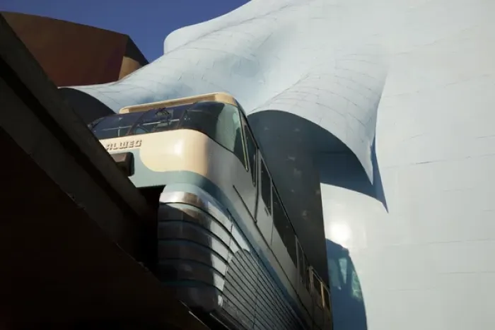 Framed Print : WA, Seattle, Seattle Center, Monorail and the Experience Music Project
