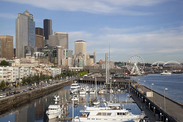 WA, Seattle, The Seattle Great Wheel, and Seattle Skyline from Pier 66