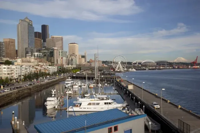 Framed Print : WA, Seattle, The Seattle Great Wheel, and Seattle Skyline from Pier 66